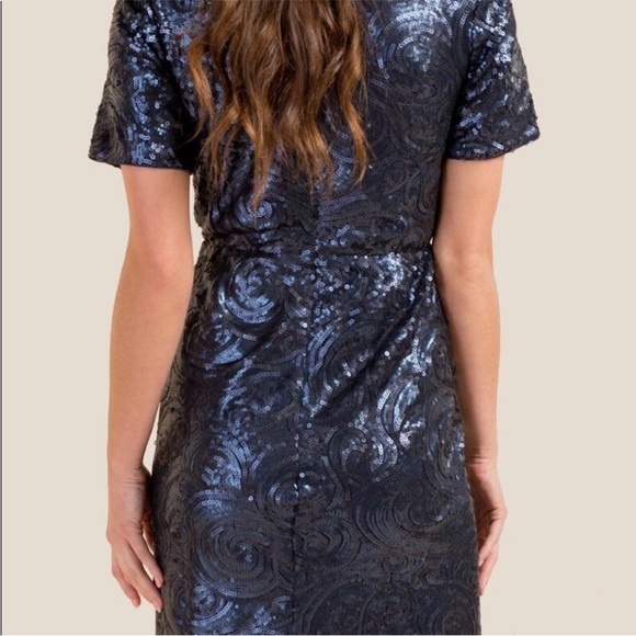 NWT Francesca Elegant Navy Sequin Dress Small - Picture 2 of 5